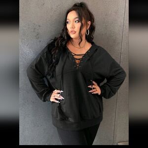 SheIn EZWear Plus Tie Hoodie, Black 2XL